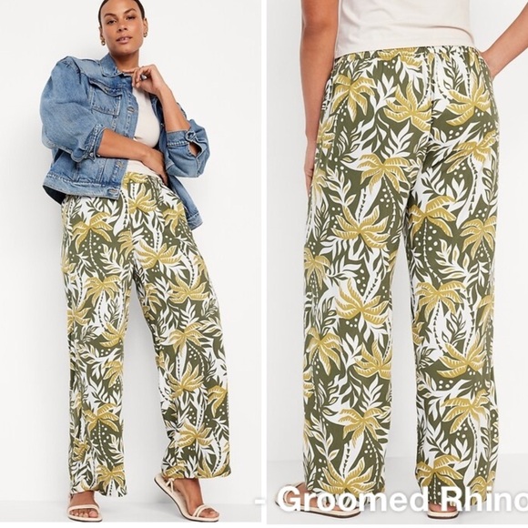 Old Navy Pants - Old Navy Playa Palm Print High Waist Wide Leg Pants Size L